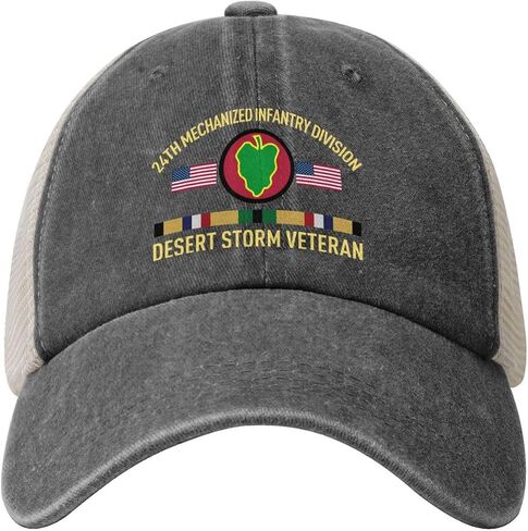 Us Army 24th Mechanized Infantry Division Desert Storm Veteran Adjustable Cowboy Mesh Baseball Cap Unisex Outdoor Trucker Hat0 in Saudi Arabia