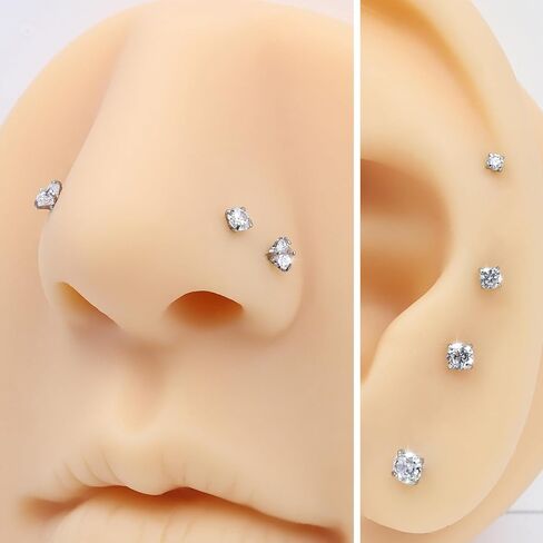 16PCS Nose Rings Studs, 20G Nose Screw Studs Hypoallergenic 316L Surgical Stainless Steel 14K Gold Plated CZ Body Piercing Jewelry L Shape & Corkscrew Stud for Women Men in Saudi Arabia