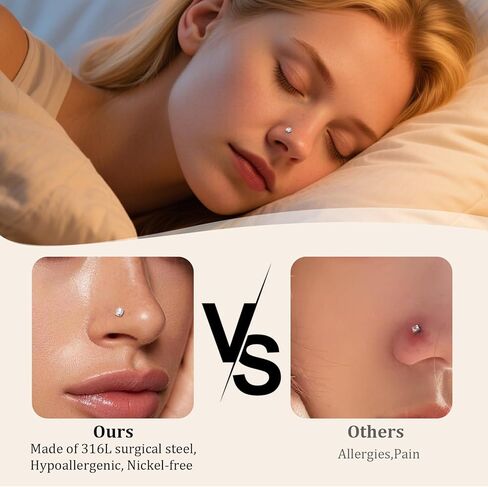 16PCS Nose Rings Studs, 20G Nose Screw Studs Hypoallergenic 316L Surgical Stainless Steel 14K Gold Plated CZ Body Piercing Jewelry L Shape & Corkscrew Stud for Women Men in Saudi Arabia