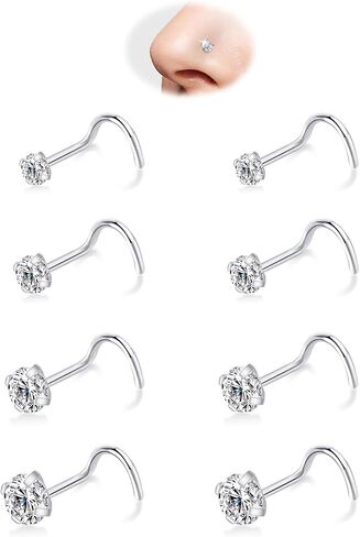 16PCS Nose Rings Studs, 20G Nose Screw Studs Hypoallergenic 316L Surgical Stainless Steel 14K Gold Plated CZ Body Piercing Jewelry L Shape & Corkscrew Stud for Women Men in Saudi Arabia
