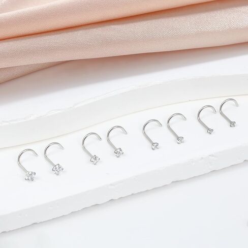 16PCS Nose Rings Studs, 20G Nose Screw Studs Hypoallergenic 316L Surgical Stainless Steel 14K Gold Plated CZ Body Piercing Jewelry L Shape & Corkscrew Stud for Women Men in Saudi Arabia