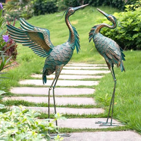 Natelf Metal Crane Garden Statues ، Heron Heron Outdoor Sculpture Decor for Patio Pond Yard 36-39 in in Saudi Arabia