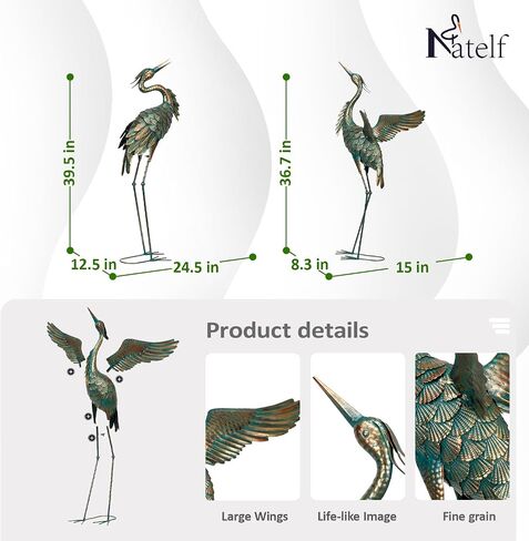 Natelf Metal Crane Garden Statues ، Heron Heron Outdoor Sculpture Decor for Patio Pond Yard 36-39 in in Saudi Arabia