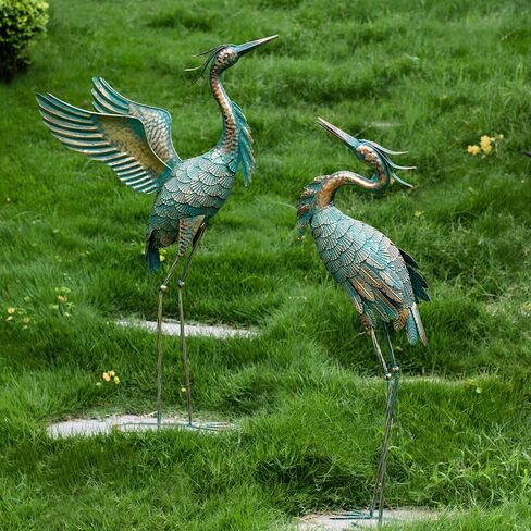 Natelf Metal Crane Garden Statues ، Heron Heron Outdoor Sculpture Decor for Patio Pond Yard 36-39 in in Saudi Arabia