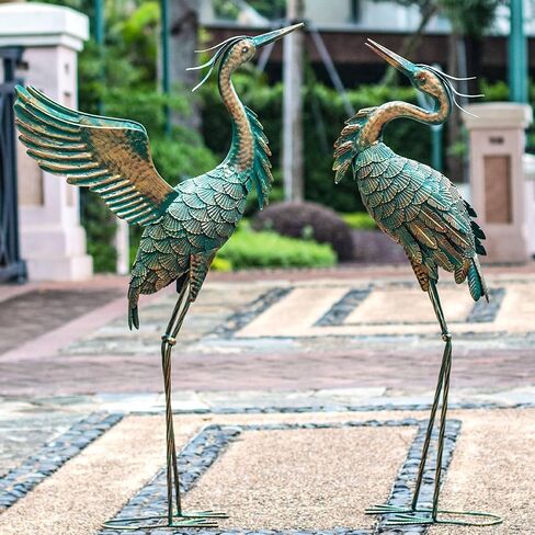 Natelf Metal Crane Garden Statues ، Heron Heron Outdoor Sculpture Decor for Patio Pond Yard 36-39 in in Saudi Arabia