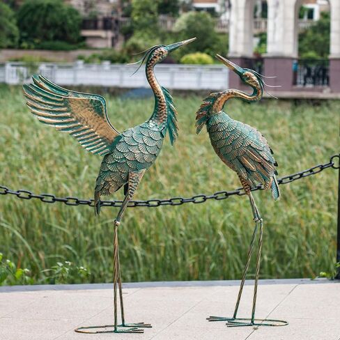 Natelf Metal Crane Garden Statues ، Heron Heron Outdoor Sculpture Decor for Patio Pond Yard 36-39 in in Saudi Arabia