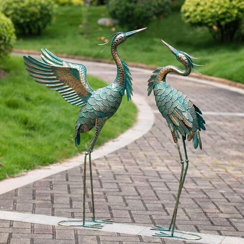 Natelf Metal Crane Garden Statues ، Heron Heron Outdoor Sculpture Decor for Patio Pond Yard 36-39 in in Saudi Arabia