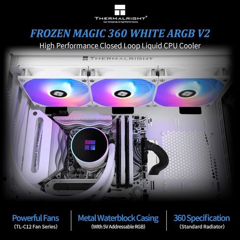 FW 360 Ultra ARGB Black CPU Water Cooler,3 PWM Fans Water Cooling System,IPS LCD Screen with 480x480 Resolution,for AM4/AM5&Intel LGA1700,CPU Liquid Cooler,2.44-inch Display in Kuwait
