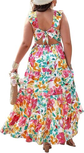 Verdusa Women's Plus Floral Boho Dresses Backless Bow Tie Tie Alactions Maxi Sundresses in Saudi Arabia