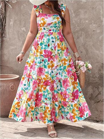 Verdusa Women's Plus Floral Boho Dresses Backless Bow Tie Tie Alactions Maxi Sundresses in Saudi Arabia