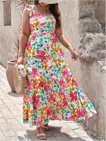 Verdusa Women's Plus Floral Boho Dresses Backless Bow Tie Tie Alactions Maxi Sundresses in Saudi Arabia