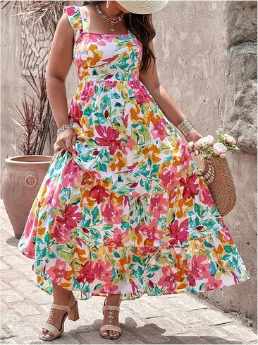 Verdusa Women's Plus Floral Boho Dresses Backless Bow Tie Tie Alactions Maxi Sundresses in Saudi Arabia
