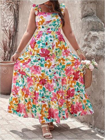 Verdusa Women's Plus Floral Boho Dresses Backless Bow Tie Tie Alactions Maxi Sundresses in Saudi Arabia