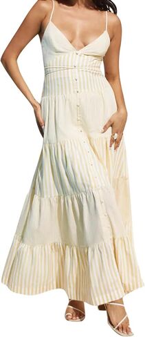 Women Boho Floral Maxi Dress Y2k Sleeveless Tie Shoulder Tiered Ruffle Long Dresses Summer Beach Sundress in Saudi Arabia