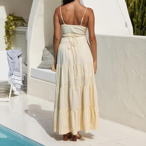 Women Boho Floral Maxi Dress Y2k Sleeveless Tie Shoulder Tiered Ruffle Long Dresses Summer Beach Sundress in Saudi Arabia