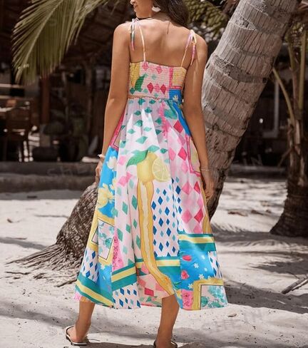 Women Boho Floral Maxi Dress Y2k Sleeveless Tie Shoulder Tiered Ruffle Long Dresses Summer Beach Sundress in Saudi Arabia