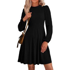 PRETTYGARDEN Womens Long Sleeve Mini Dress 2025 Fall Trendy Crewneck Ribbed Knit Soft A Line Flowy Summer Formal Dresses in Kuwait