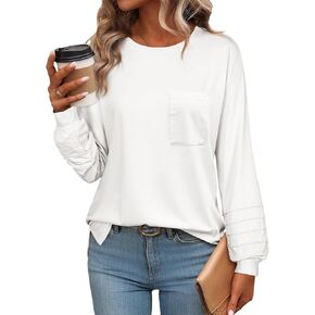 Dokotoo Womens Tops 2025 Fashion Long Sleeve Shirts Loose Cute Crewneck Basic Business Tees Blouses in Saudi Arabia