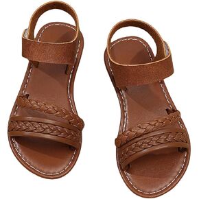 GORGLITTER Girl's Briaded Sandals Round Open Toe Ankle Strap Flat Dress Shoes in Saudi Arabia
