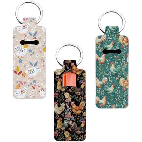FREEBLOSS 4PCS Lipstick Balm Holder for Women, Cute Chapstick Holder Keychain Chicken and Flowers Lip Balm Keychain 1.5'' x 3.8'' in Saudi Arabia