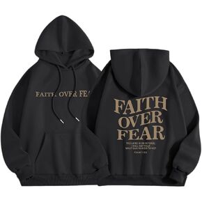Faith Over Fear Hoodie Christian Faith Sweatshirt Jesus Loves You Hoodie Christian Religious Sayings Pullover Sweater in Saudi Arabia