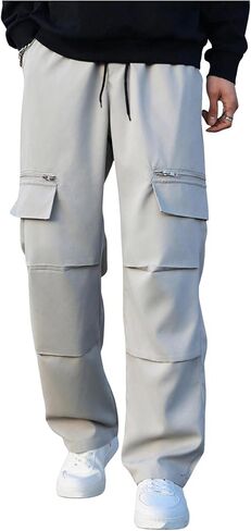 MakeMeChic Men's Cargo Pants Elastic Waist Drawstring Straight Leg Pocket Athletic Jogger Baggy Cargo Sweatpants in Saudi Arabia