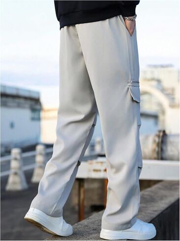 MakeMeChic Men's Cargo Pants Elastic Waist Drawstring Straight Leg Pocket Athletic Jogger Baggy Cargo Sweatpants in Saudi Arabia