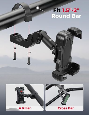KEMIMOTO UTV Phone Mount, Anti-Vibration Dampener 4pcs Solid Cast-Aluminum Mount One-Hand Operation Secure Lock 360° Adjustable UTV Phone Holder, Fit 1.5"-2" Roll Cage 4.7"-7" Cellphone in Saudi Arabia