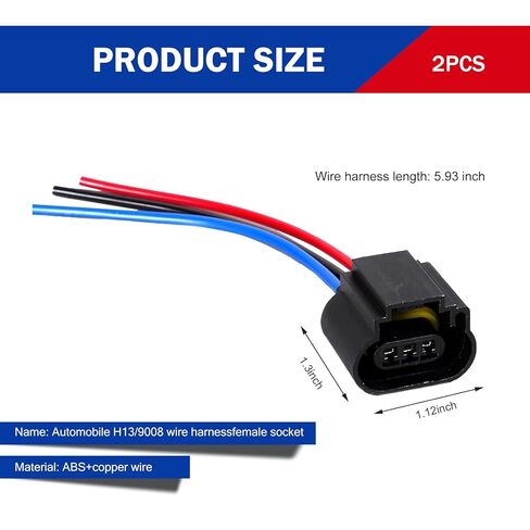 leechio 2pcs H13 موصلات تسخير المقبس الإناث ، مقاومة للماء 9008 الأسلاك توصيل ضوء الإشارة ، لاستبدال موصل ضوء الضباب H13/9008 (أسود) in Kuwait