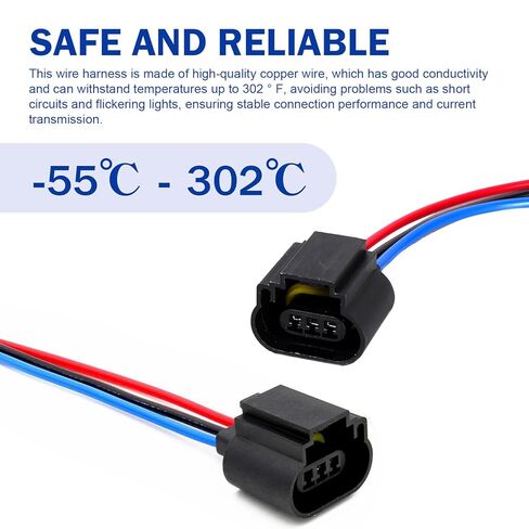 leechio 2pcs H13 موصلات تسخير المقبس الإناث ، مقاومة للماء 9008 الأسلاك توصيل ضوء الإشارة ، لاستبدال موصل ضوء الضباب H13/9008 (أسود) in Kuwait