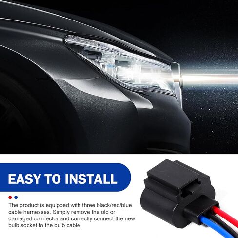 leechio 2pcs H13 موصلات تسخير المقبس الإناث ، مقاومة للماء 9008 الأسلاك توصيل ضوء الإشارة ، لاستبدال موصل ضوء الضباب H13/9008 (أسود) in Kuwait