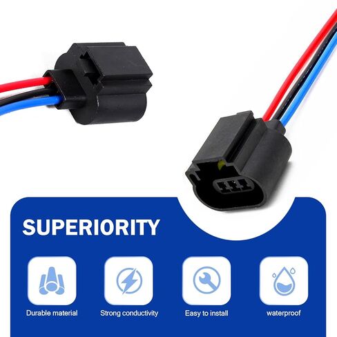 leechio 2pcs H13 موصلات تسخير المقبس الإناث ، مقاومة للماء 9008 الأسلاك توصيل ضوء الإشارة ، لاستبدال موصل ضوء الضباب H13/9008 (أسود) in Kuwait