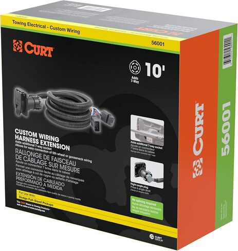 CURT 56001 10-Foot Vehicle-Side Truck Bed 7-Pin Trailer Wiring Harness Extension, Select Dodge Ram 1500, 2500, 3500, Dakota in Saudi Arabia