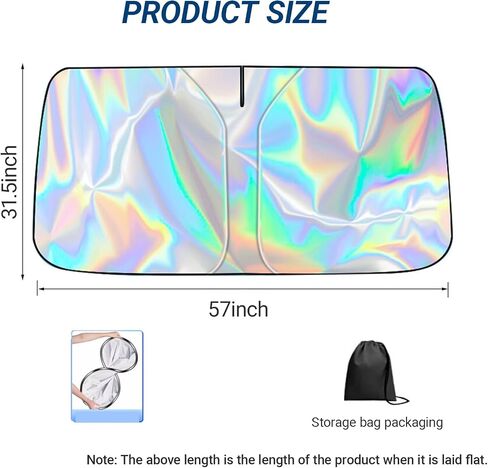 Car Windshield Sun Shade with Storage Pouch, Foldable Laser Titanium Silver Front Window Shield Blocker Screen Visor Protector Cover, Keep Interior Cool, Universal Fit for Car,Truck,SUVs (L) in Kuwait