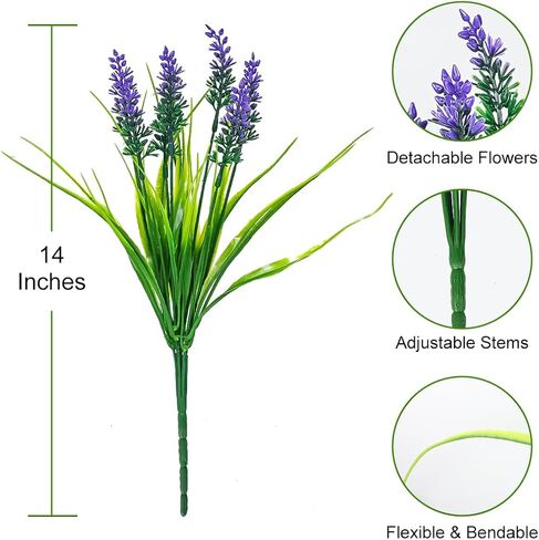 24 Bundles Artificial Flowers for Outdoors, Faux Flowers for Outdoor Planters, Outdoor Faux Plants, UV Resistant Lavender for Garden, Patio, Porch, Window Box, Hanging Planter, Home Decor in Kuwait