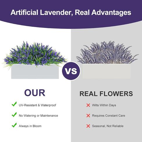 24 Bundles Artificial Flowers for Outdoors, Faux Flowers for Outdoor Planters, Outdoor Faux Plants, UV Resistant Lavender for Garden, Patio, Porch, Window Box, Hanging Planter, Home Decor in Kuwait