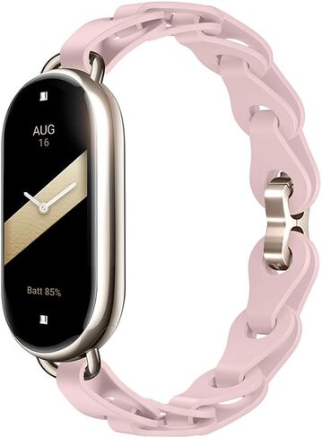 PINHEN Silicone Strap Compatible with Xiaomi Smart Mi Band 8 - Ring Buckle Adjustable Watch Bracelet Stylish Design Straps for Women Mi Band 8 Wristband in Kuwait