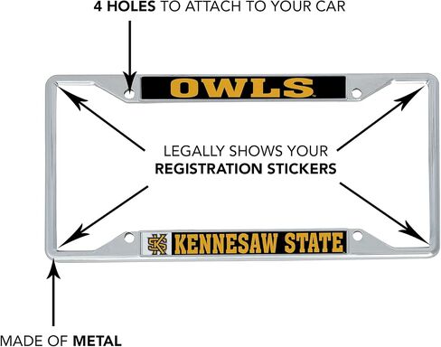 Desert Cactus Kennesaw State University Owls KSU Car Accessories Metal License Plate Frame and Tag Holder for Front or Rear of Car (Mascot) in Saudi Arabia