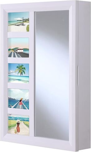 Proman Products Venice Wall Mount Jewelry Armoire ، خزانة المجوهرات ، تخزين المجوهرات WM17231 مع إطار صور ، مرآة ، أدراج ، 16 "W × 23" H x 4.75 "D ، أبيض in Kuwait