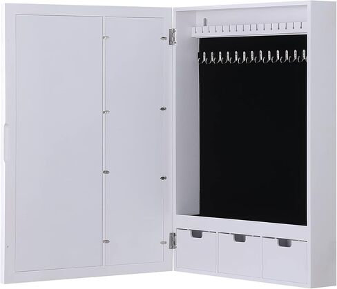 Proman Products Venice Wall Mount Jewelry Armoire ، خزانة المجوهرات ، تخزين المجوهرات WM17231 مع إطار صور ، مرآة ، أدراج ، 16 "W × 23" H x 4.75 "D ، أبيض in Kuwait