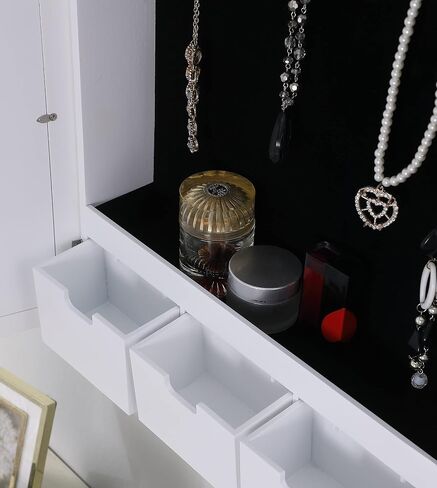 Proman Products Venice Wall Mount Jewelry Armoire ، خزانة المجوهرات ، تخزين المجوهرات WM17231 مع إطار صور ، مرآة ، أدراج ، 16 "W × 23" H x 4.75 "D ، أبيض in Kuwait