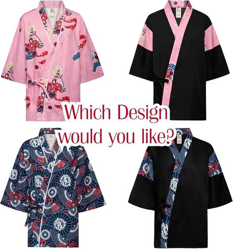 Japanese Sushi Restaurant Chef Coat Uniforms, 3/4 Sleeve Kimono Floral Workwear Jacket with Dragon Black Headband in Saudi Arabia