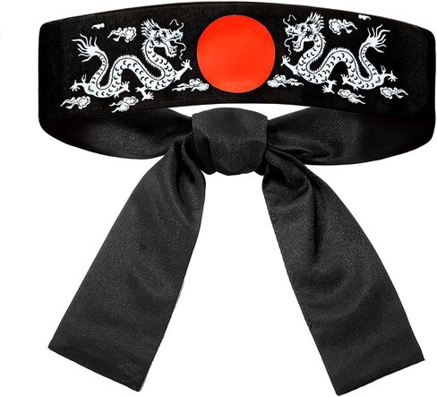 Japanese Sushi Restaurant Chef Coat Uniforms, 3/4 Sleeve Kimono Floral Workwear Jacket with Dragon Black Headband in Saudi Arabia