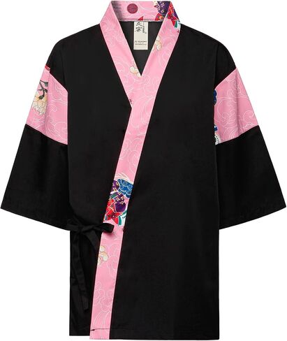 Japanese Sushi Restaurant Chef Coat Uniforms, 3/4 Sleeve Kimono Floral Workwear Jacket with Dragon Black Headband in Saudi Arabia