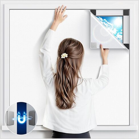Magnetic Blackout Window Cover, 45" x 58" Portable Blackout Curtains for Bedroom, No Drill Window Shades & Black Out Blinds, Temporary Black Out Shades for Window Film Nursery Travel RV - White in Kuwait