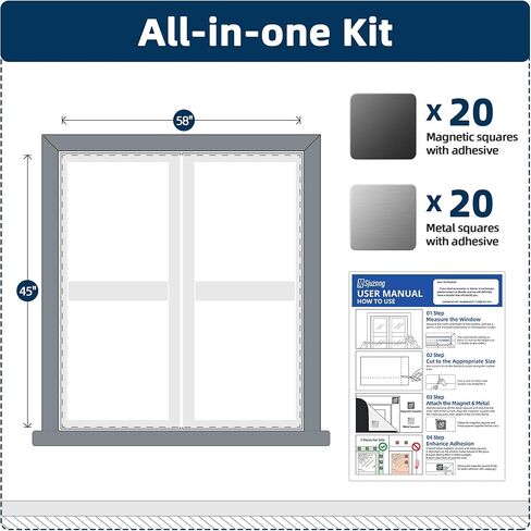 Magnetic Blackout Window Cover, 45" x 58" Portable Blackout Curtains for Bedroom, No Drill Window Shades & Black Out Blinds, Temporary Black Out Shades for Window Film Nursery Travel RV - White in Kuwait