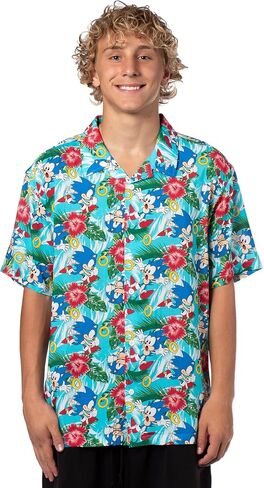 Sonic The Hedgehog Men's Hawaiian Floral Character Design Button-Up Woven Shirt in Saudi Arabia
