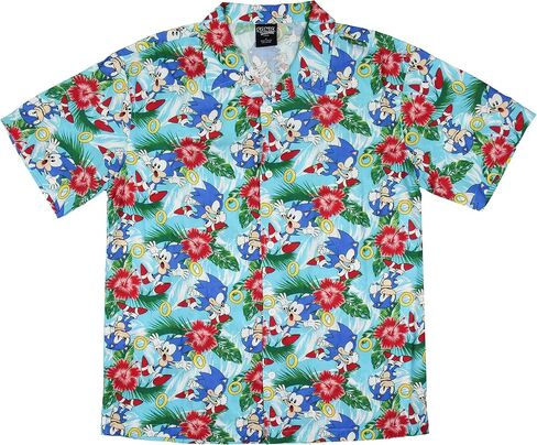 Sonic The Hedgehog Men's Hawaiian Floral Character Design Button-Up Woven Shirt in Saudi Arabia