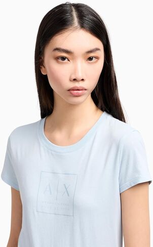 Armani Exchange Women's Limited Blue Edition Crewneck Slim Fit Box Logo Tee in Saudi Arabia
