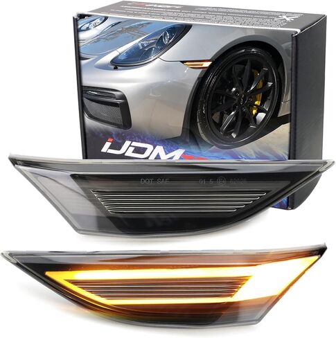 iJDMTOY GT RS Style Raised 3D Smoked Lens Amber Full LED Front Side Marker Light Kit, Compatible With Porsche 911 (991), 718 Cayman and Boxster, Replace OEM Amber or Clear Sidemarkers in Saudi Arabia
